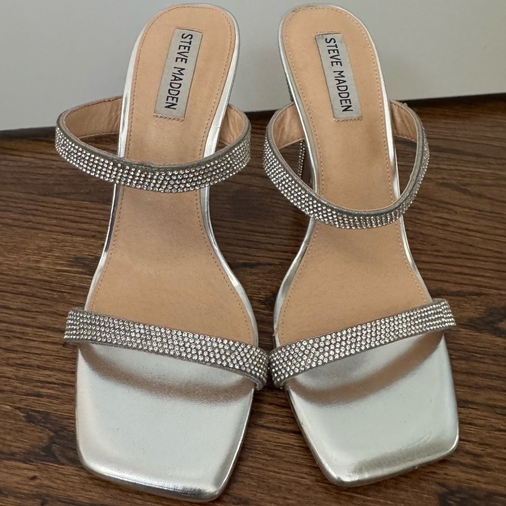 Steve Madden metallic with rhinestones heels